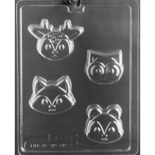 Gandsmama's Goodies A157 Woodland Animal Squirrel Fox Deer Owl Face Cookie Chocolate Candy Soap Moule avec des instructions de moulage exclusives