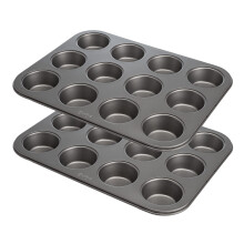 Goodful Muffinpannenset met anti-aanbaklaag, robuust koolstofstaal met snelsluiting, gemaakt zonder PFOA, vaatwasmachinebestendig, 2-delige bakvormen