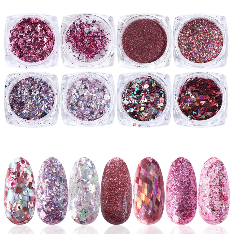 Gogoonly Nail Art Sequins Glitter Set 8 Boxes Holographic Nails Powder Nail Art Sequins Metallic Shining Flakes Nail Glitter Set For Nails Art D