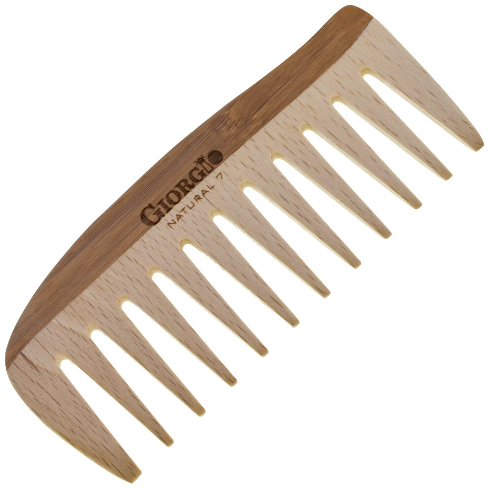 Giorgio Gionat7 Large Natural Wooden Comb - Detangler Wide Tooth Comb For Curly Long And Thick Hair - Bamboo And Beechwood Organic Hair Comb
