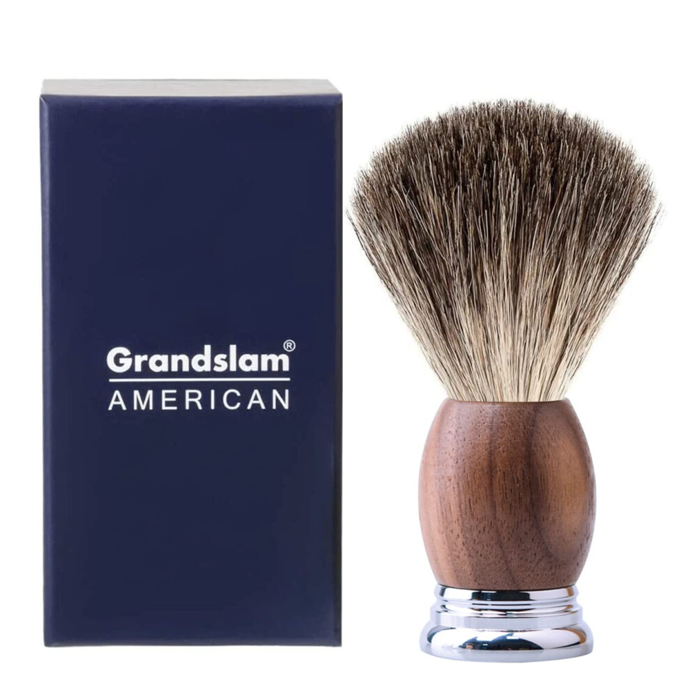 Grandslam Luxury Badger Shaving Brush Handmade Pure Badger Hair Brush With Wood Handle Heavy Alloy Base + Badger Bristle