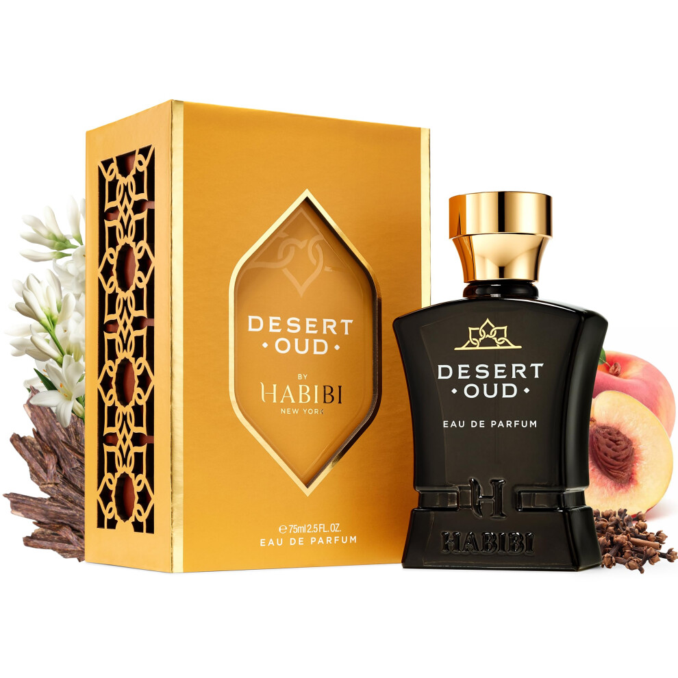H Habibi Desert Oud Arabian Fragrance For Men - Floral Woody Patchouli Cologne For Men - Warm Sweet & Spicy Niche Eau De Parfum Men - Blended With