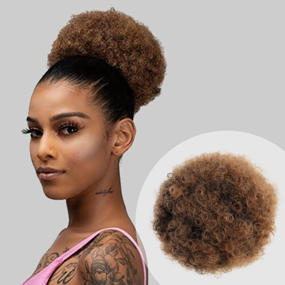 Glam21usa Unisex Black Afro Puff Drawstring Ponytail Retro Kinky Curly Ponytail Wig Clip In Bun Hair Piece For Women Synthetic Hair Extension (Small T1b/30)