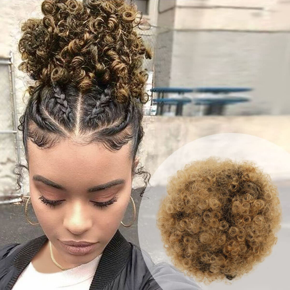 Glam21usa Unisex Black Afro Puff Drawstring Ponytail Retro Kinky Curly Ponytail Wig Clip In Bun Hair Piece For Women Synthetic Hair Extension (Small T1b/27)
