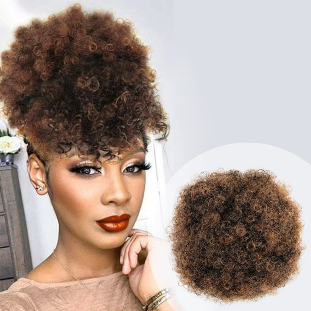 Glam21usa Unisex Black Afro Puff Drawstring Ponytail Retro Kinky Curly Ponytail Wig Clip In Bun Hair Piece For Women Synthetic Hair Extension (Medium T1b/30