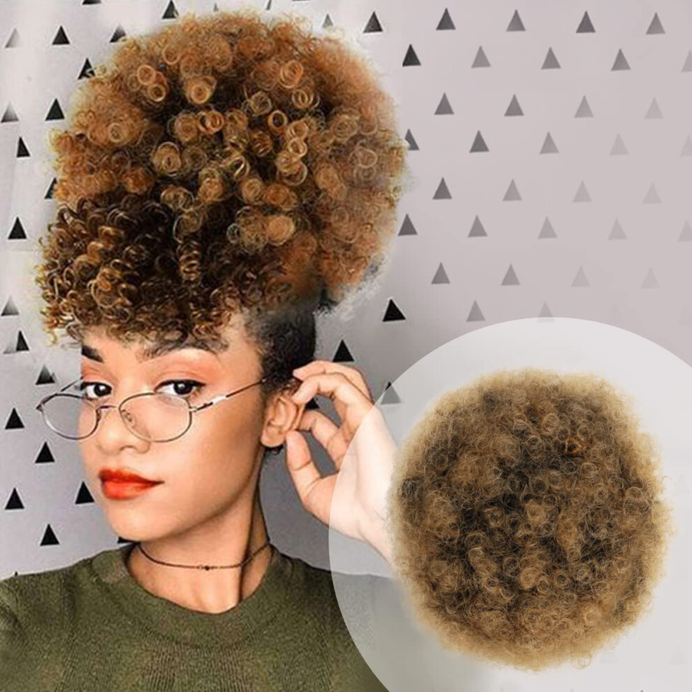 Glam21usa Unisex Black Afro Puff Drawstring Ponytail Retro Kinky Curly Ponytail Wig Clip In Bun Hair Piece For Women Synthetic Hair Extension (Medium T1b/27