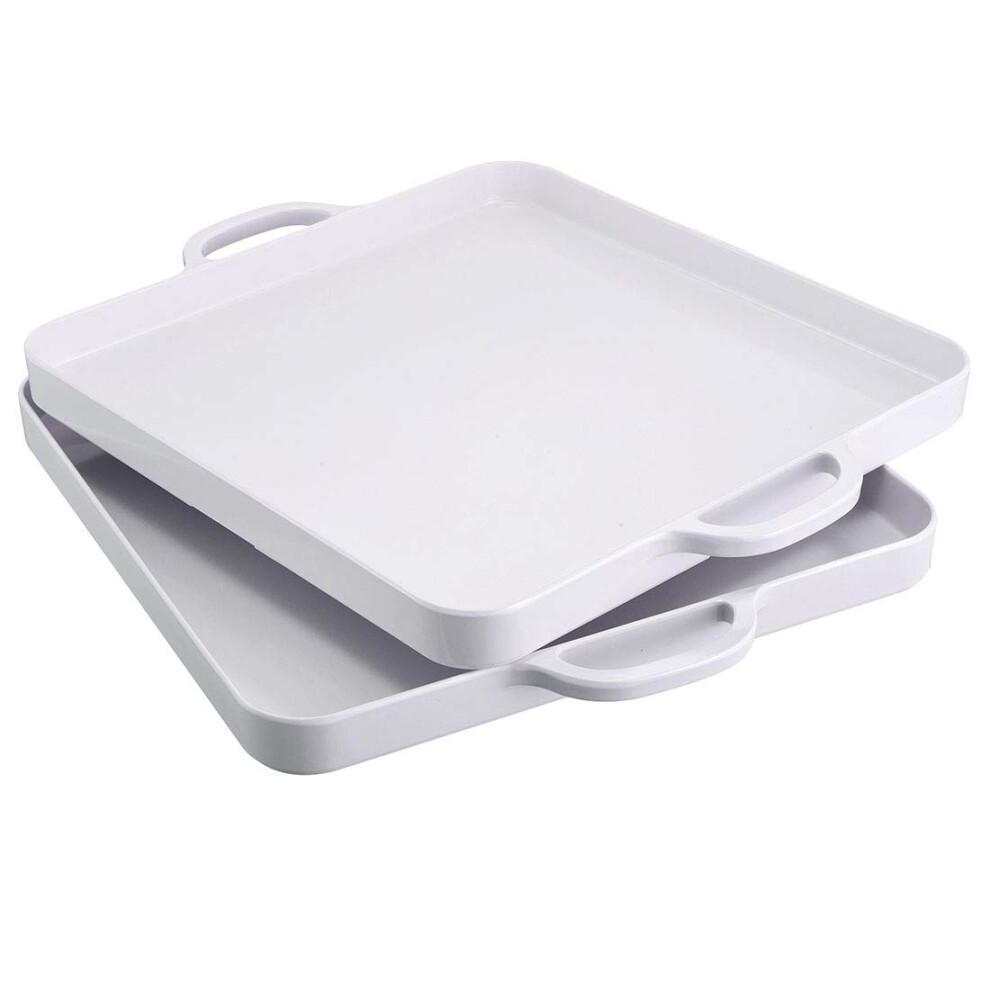i BKGOO Foodservice White Plastic Tray with Handle Set of 2 Large Melamine Cube Serving Platters for Parties Table Kitchen Size(12.5""x12.5""x1"")