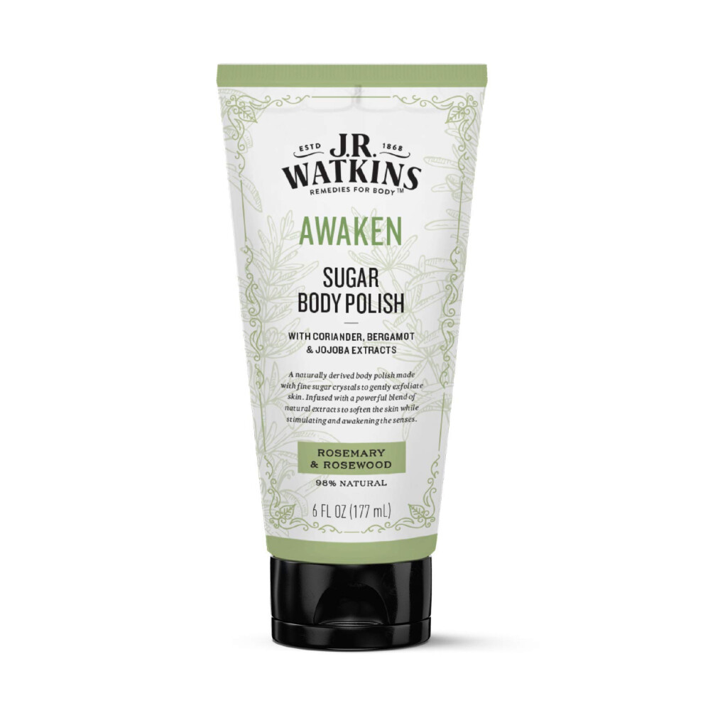 J.r. Watkins Awaken Sugar Body Polish Rosemary & Rosewood Natural Body Scrub Cleanses Softens & Stimulates Senses 6 Oz