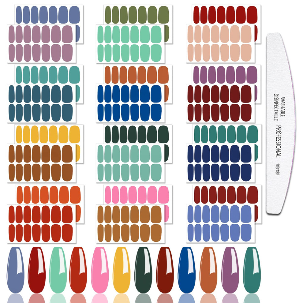 Jerclity 24 Fogli Di Smalto Per Unghie A Tinta Unita, Adesivi Con Lima Per Unghie, Strisce Autoadesive In Gel Per Unghie, Adesivi Per Unghie Ades-image