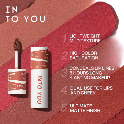INTO YOU Matte Lipstick Lip Mud, Waterproof, Langdurig, Vlekbestendig, Multi-Function Lip en Wangen 1