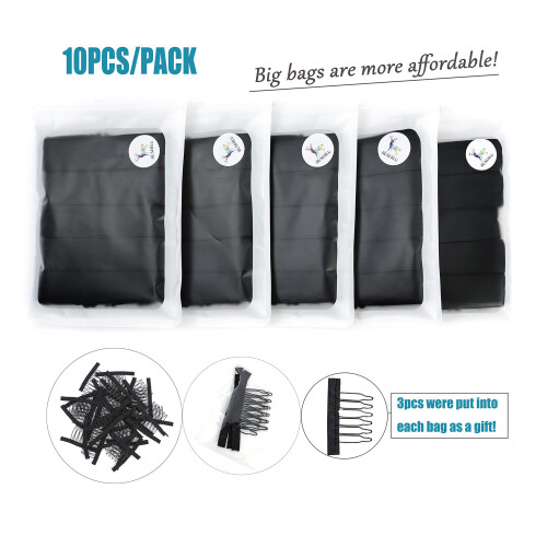 JiiSerlu 10 PCS Bande lastique rglable noire pour perruques 1