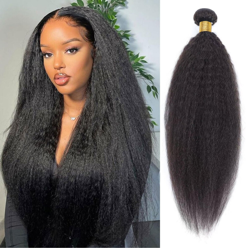 Huarisi Kinky Straight Bundles Human Hair 22 Inch 100% Unprocessed 10A Brazilian Yaki Straight Human Hair 1 Bundles Remy Hair Extensions For Black Wom