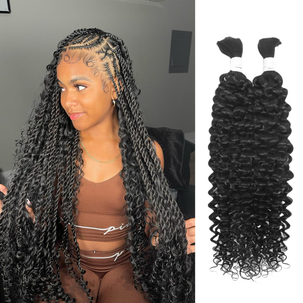 Nerumo Unisex Human Braiding Hair For Boho Braids 2 Bundles 100G 26Inch Water Wave Human Hair Braiding Hair 12A Brazilian Virgin No Weft Hair Extensions For Bohemia