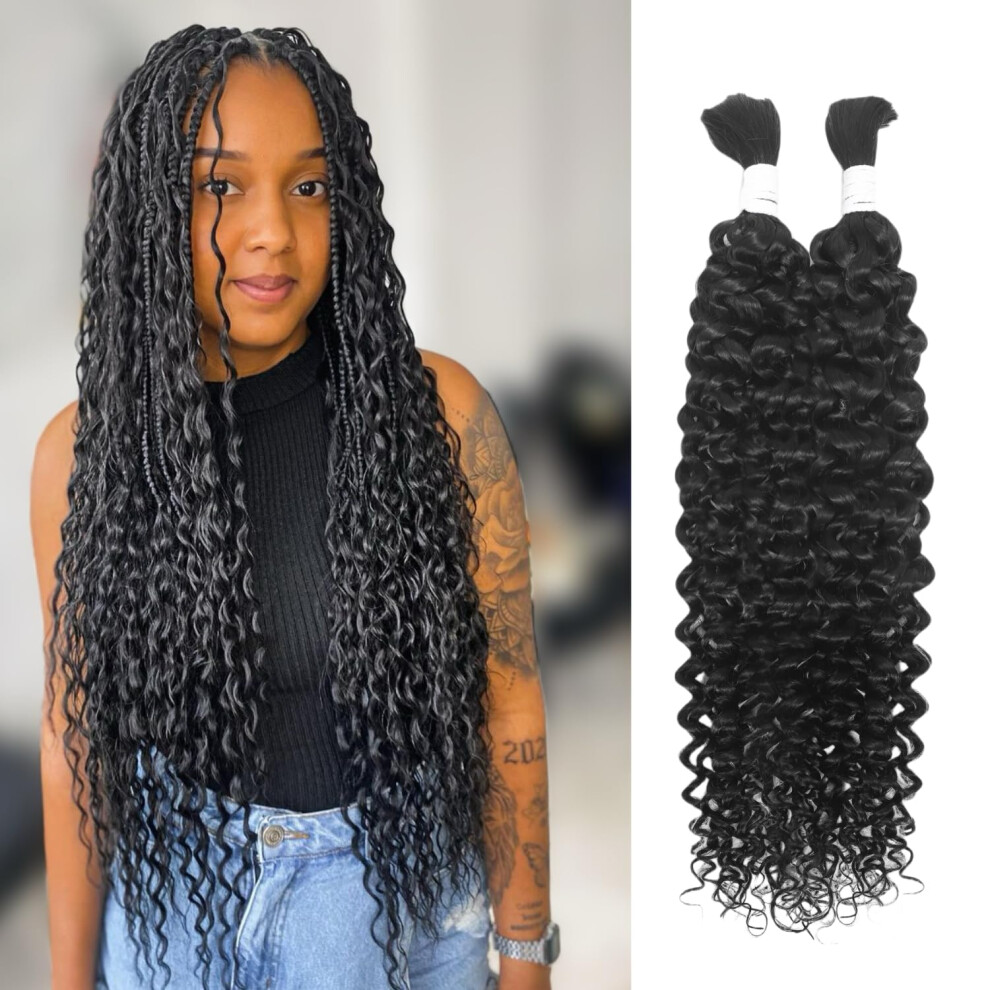 Nerumo Unisex Human Braiding Hair For Boho Braids 2 Bundles 100G 28Inch Water Wave Human Hair Braiding Hair 12A Brazilian Virgin No Weft Hair Extensions For Bohemia