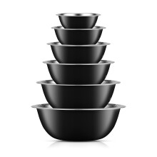 JoyJolt roestvrijstalen mengkom Set van 6 mengkommen (zwart). Grote mengkom van 5 qt tot kleine metalen kom van 0,5 qt. Nestschalen voor koken en opb