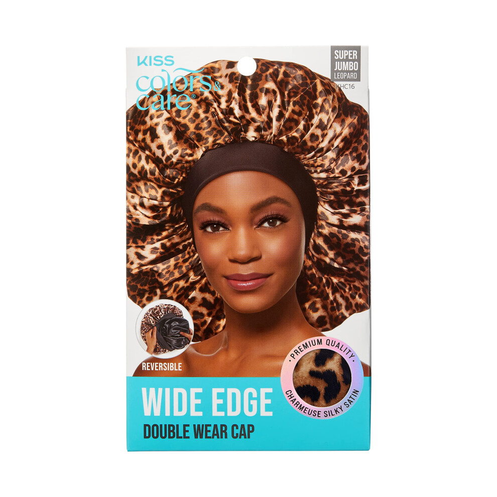KISS Colors & Care Silky Satin Wide Edge Double Wear Cap  Super Jumbo  Leopard  Double Sided Reversible Designs  Premium Charmeuse Fabric  Retains Moi-image-OPC-PHDT2G5-NEW