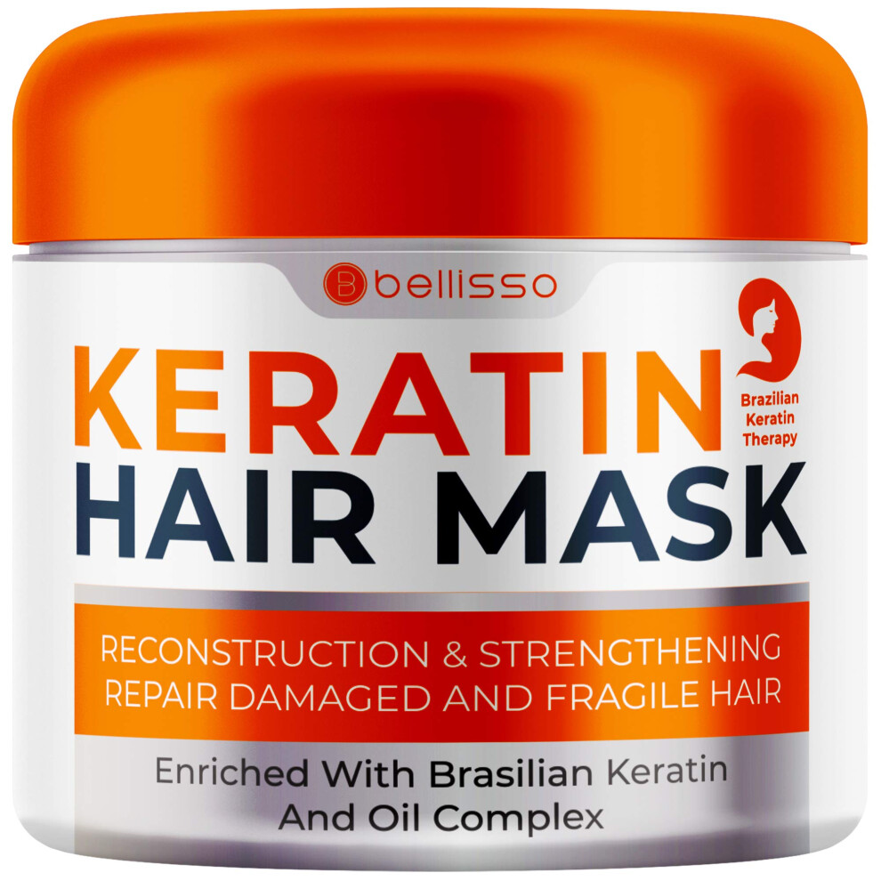Bellisso Keratin Hair Mask - Sulfate Free Hydrating Deep Conditioner Treatment For Dry Damaged And Split Ends - Moisture For Frizzy And Curly Hair - For Women
