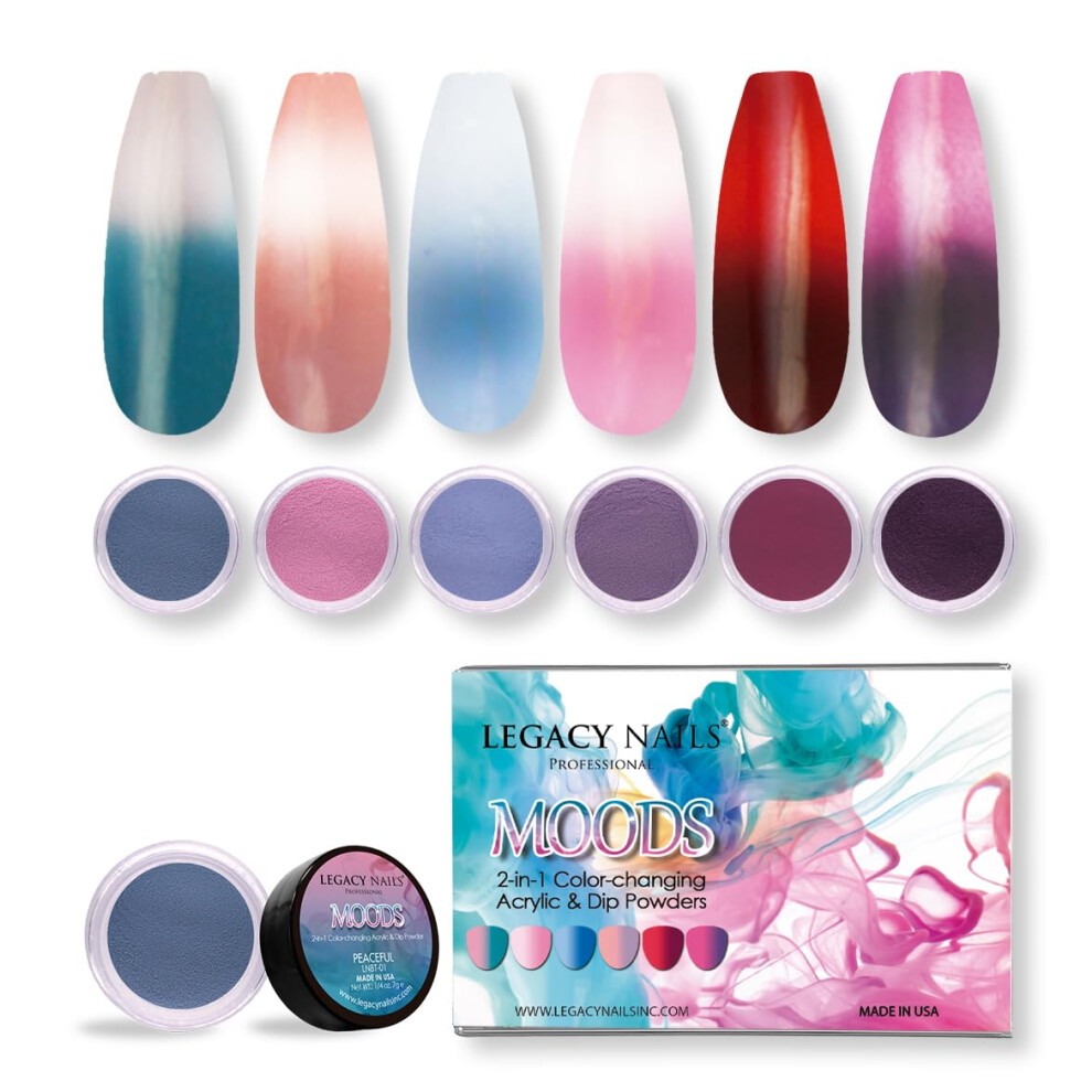 Legacy Nails Professional Collection Acrylic Powder Kit 6 Colors Nail Art Set For Manicure Diy For Dip & Acrylic Nail Extensions (Mood Collection)