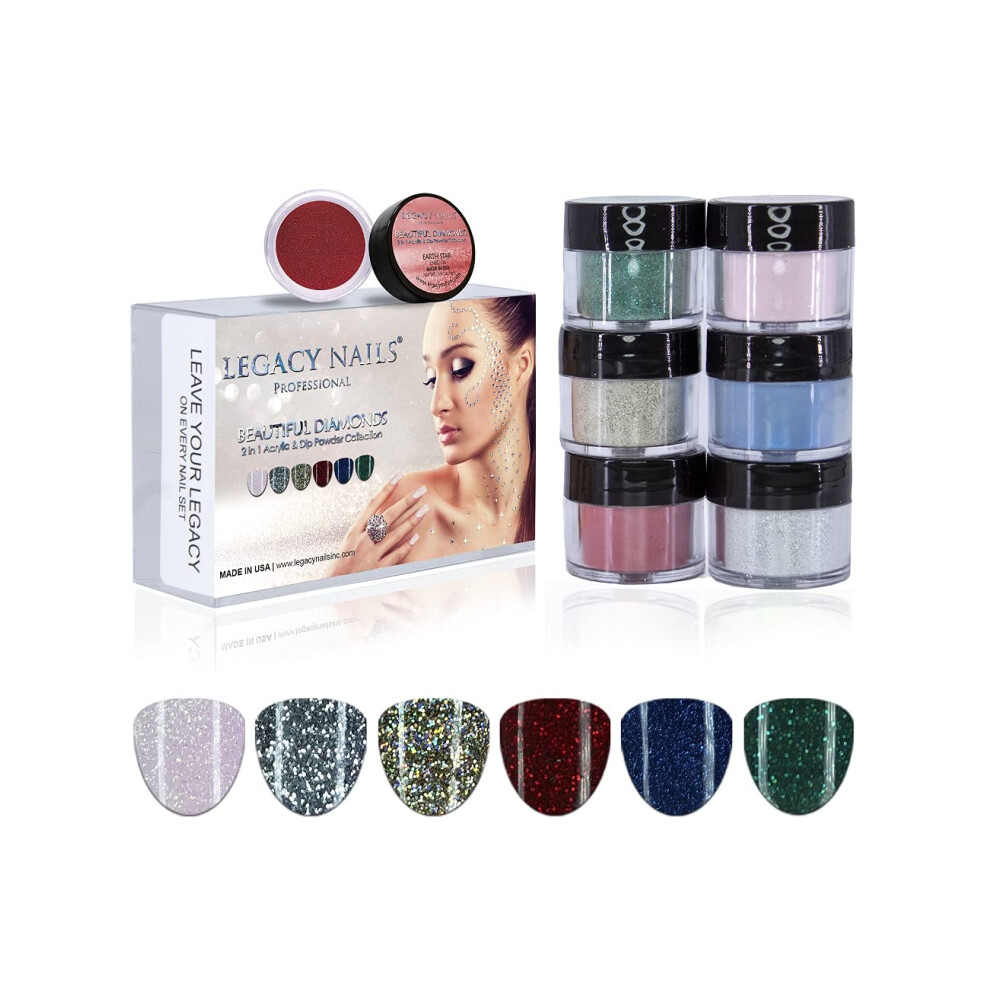 ÃLdre Negle Legacy Nails Professional Collection Acrylic Powder Kit 6 Colors Nail Art Set For Manicure Diy For Dip & Acrylic Nail Extensions (Diamonds Collection)