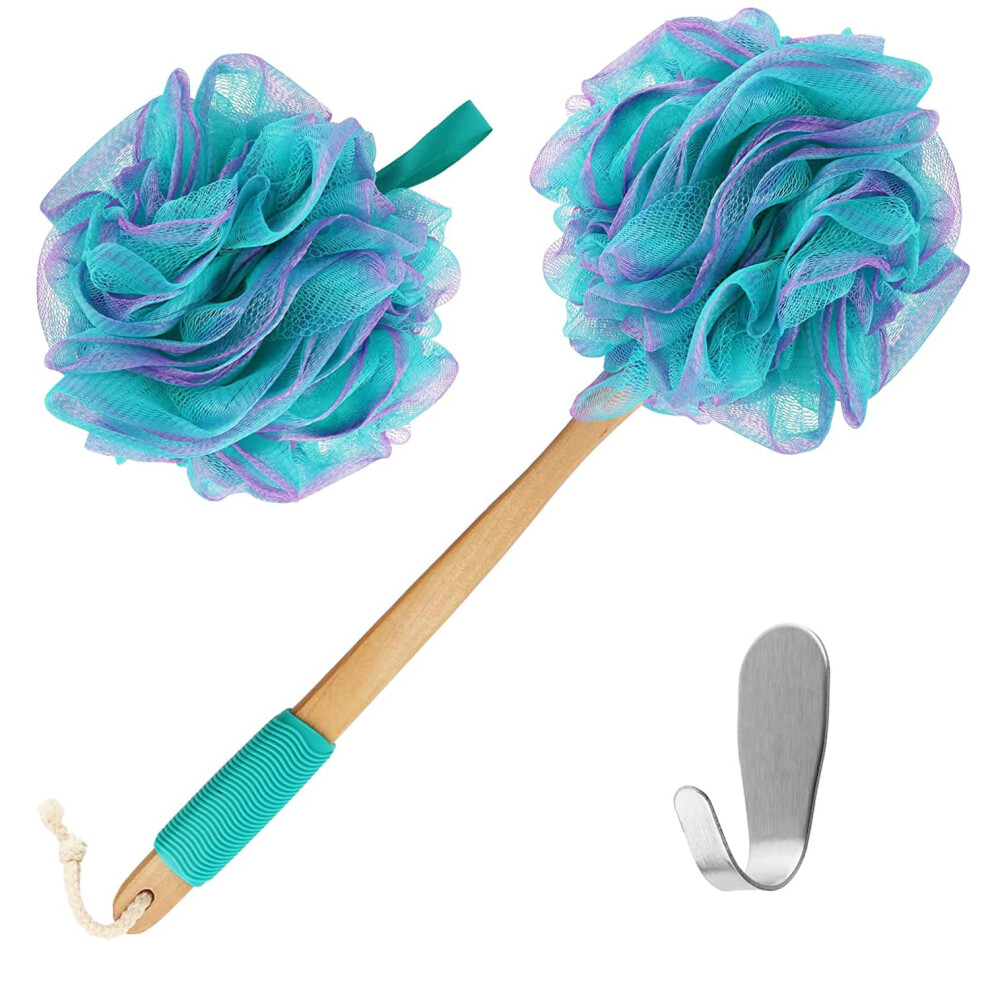 Yoove Loofah Back Scrubber -Bamboo Charcoal Fiber Infused Bath Sponge -Lufa Body Scrubber For Men & Women - Includes1 Wooden Handle Sponge 1 Luffa Pouf And
