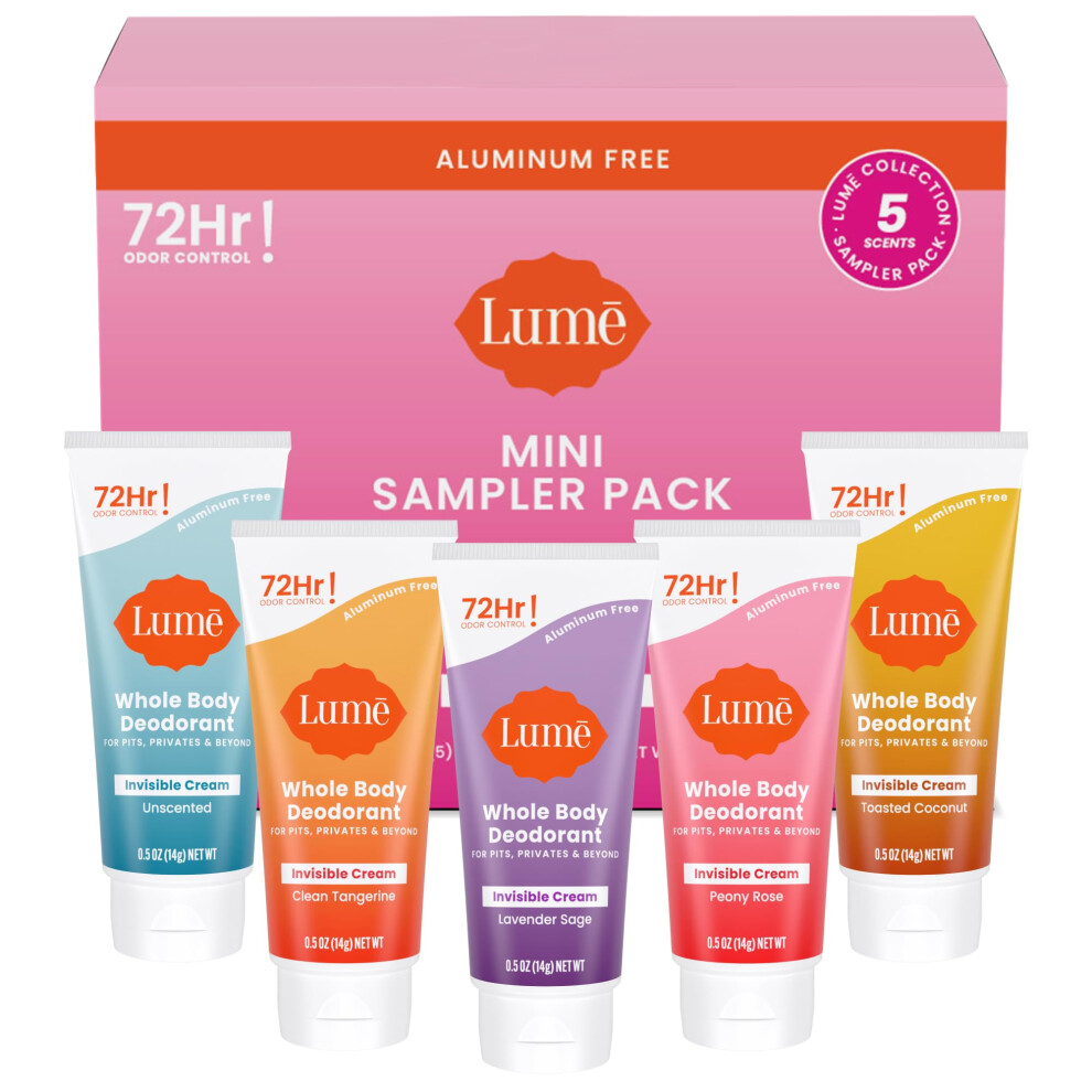 Lume Whole Body Deodorant 5 Pack Sampler - Invisible Cream Minis - 72 Hour Odor Control - Aluminum & Baking Soda Free (Clean Tangerine  Lavender Sage-image-OPC-PHDT55X-NEW