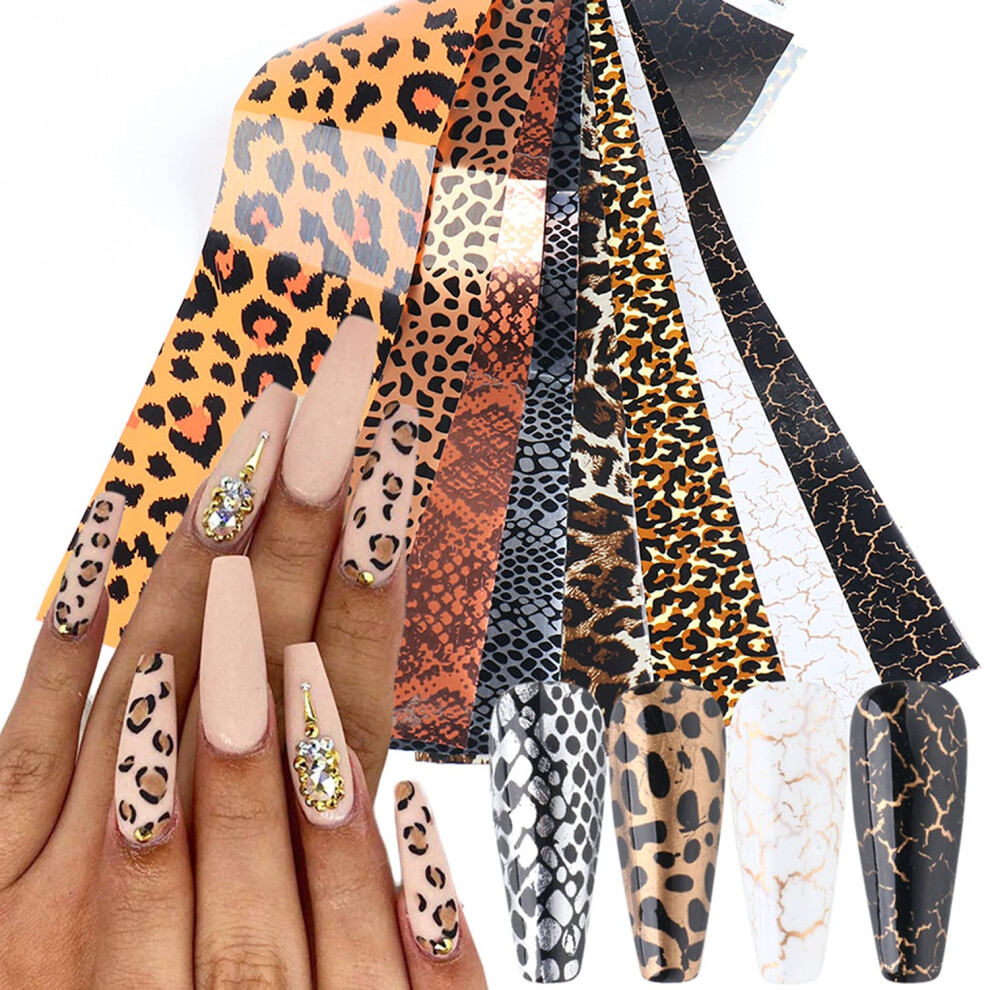 Tbrztr Leopard Nail Foil Transfer Stickers Nail Art Supplies Laser Nail Foil Decals Leopard Print Nails Foils Design For Women Manicure Tip Decor Acrylic Nai