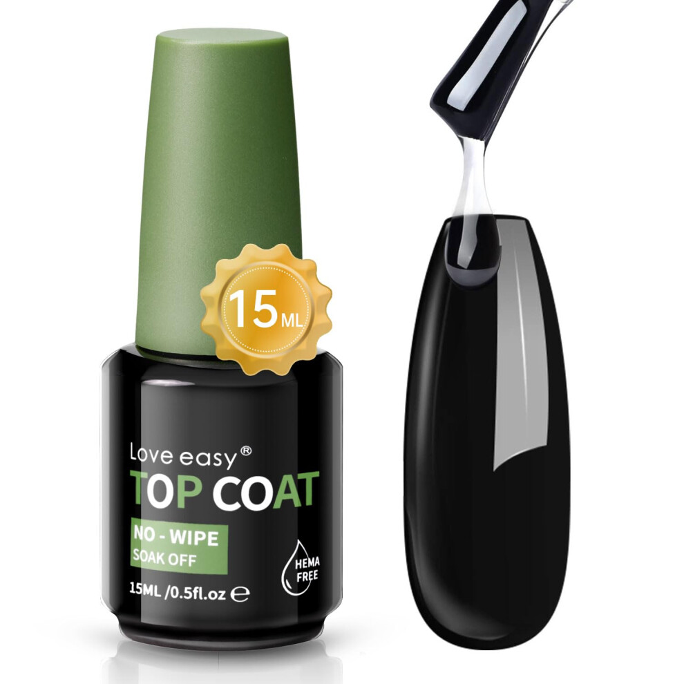 Kã¦Rlighed Let Love Easy Hema Free Gel Polish No Wipe Top Coat - 15Ml Clear Gel Nail Polish High Gloss Shine Long Lasting Top Coat Gel Nail Polish Nail Manicure For