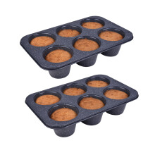 MONFISH 2PCS Jumbo Deep Muffin Pan - Bac a patisserie 6-Cavite 3,5x3 pouces tasses - Acier en carbone - Finition en pierre de granit noir - Tins