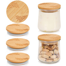 Mason Life Oui Yogurt Jar Lids Oui Yogurt Bamboo Jar Lids Set Wooden Lids for Oui Yogurt Jars Oui Yogurt Jars Lids with Silicone Sealing Rings