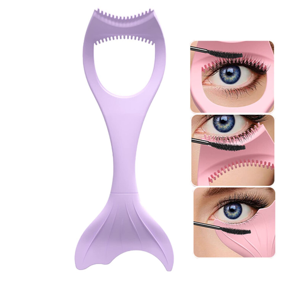 Mermaid Mascara Guard Silicone Mascara Shield Applicator Eyelash Comb Cosmetic Tool Reusable Makeup Eyelash Tool Detachable (Purple)