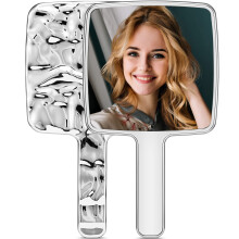 MIRRORNOVA Handheld Mirror, Water Ripples Hand Mirror with Handle for Make up, Square, Silver,Large (6 x 11 inches)