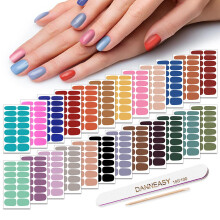 Nagellak Strips Effen Kleur DANNEASY 24 Vellen Zelfklevende Nagellak Stickers Nail Wraps voor Vrouwen 1Pc Nagelvijl nagelriem Stok