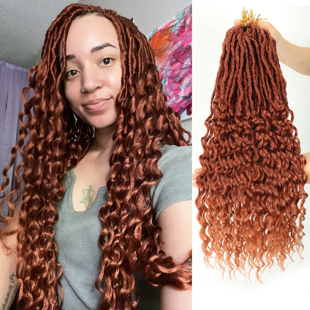 Themis Hã¥R Unisex New Faux Locs Crochet Hair With Long Deep Curly Ends 24 Inch 8 Packs Ginger Color Ombre Goddess Soft Locs Synthetic Braids Prelooped Dreadlock Hair Ex