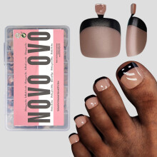 NOVO OVO Fake Zehennägel Tipps, Schwarze French Tip Soft Gel Zehennagel Verlängerung