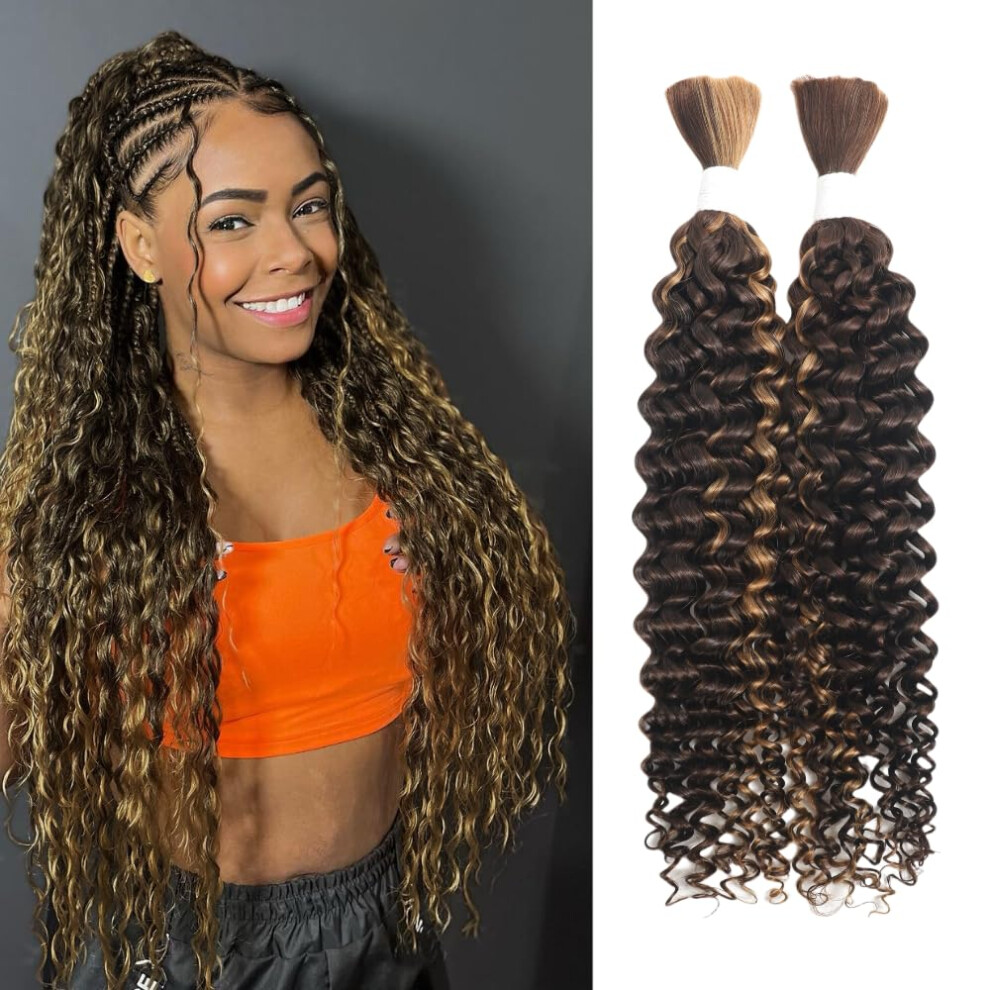 Nerumo Unisex P4/30 Water Wave Ombre Bulk Human Braiding Hair 16Inch 2 Bundles 100G Human Hair For Braiding Brazilian Virgin No Weft Unprocessed 100% Human Hair Bar