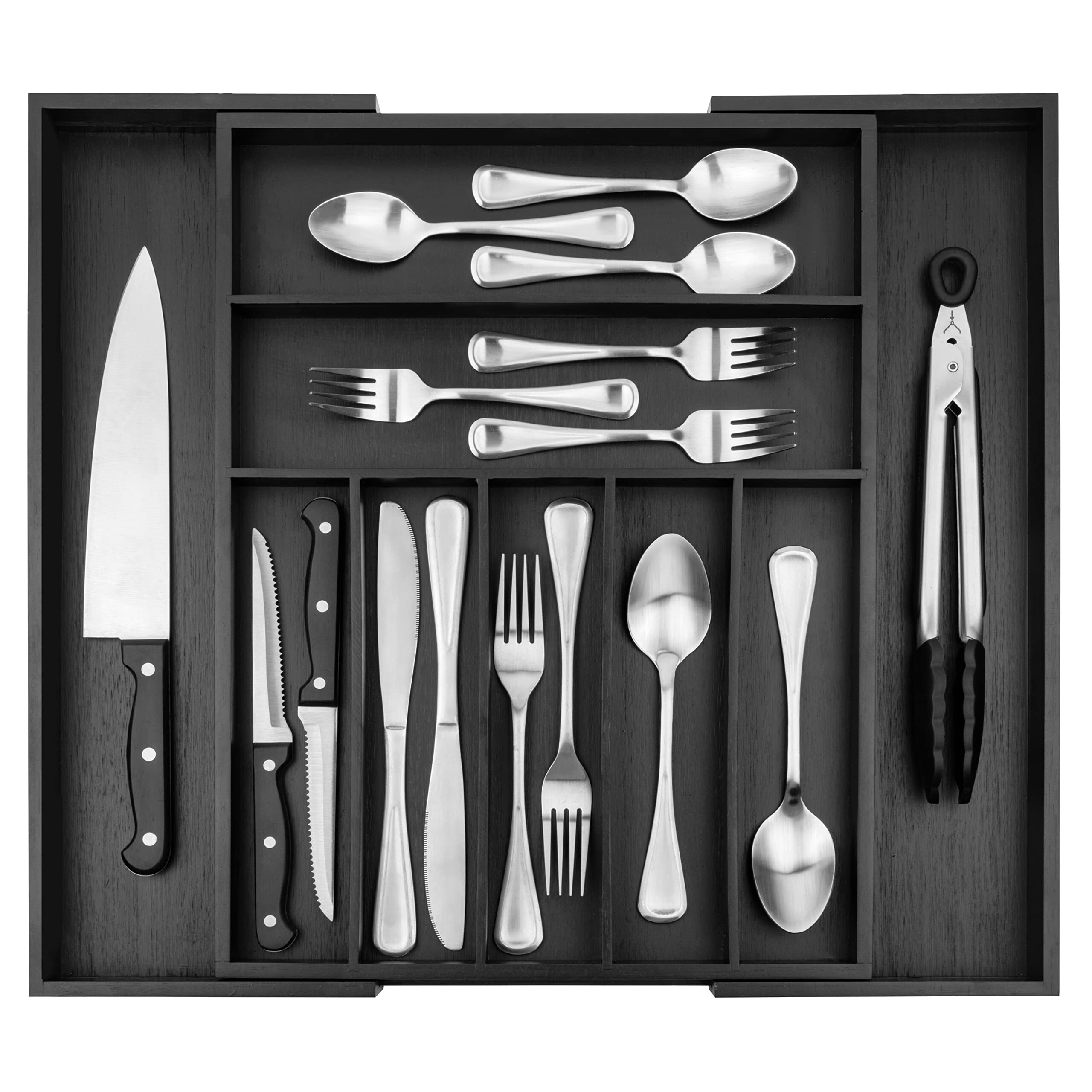 Organisateur D'argenterie Avec Couvercle – Plateau Pour Couverts, Rangement Tiroir Ou Comptoir, Plastique, 33x28.5 Cm - 8