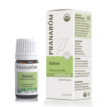 Pranarom USDA certificeret organisk vetiver essentiel olie (5 ml) 100% ren ufortyndet terapeutisk kvalitet fra Haiti & Madagaskar til aromaterapi