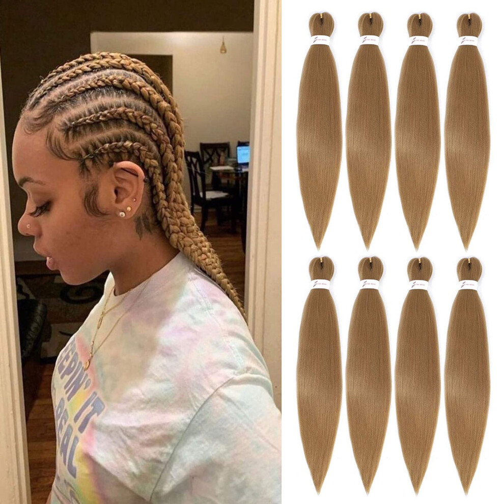 Aliabsion Unisex Pre Stretched Braiding Hair Professional 8 Pack 26 Inch Honey Blonde Braids Hair Extensions For Box Braids Yaki Texture Color 27 Synthetic Braiding Ha