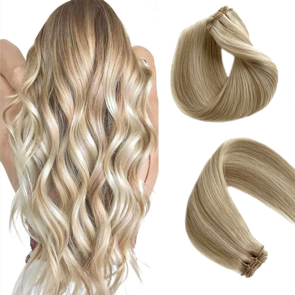 Valiilo Unisex Brown Remy Sew In Human Hair Extensions To Blonde Highlights Weft Hair Extensions Balayage Colored 24 Inch Hair Double Wefts Hair Bundles Sew In Hair