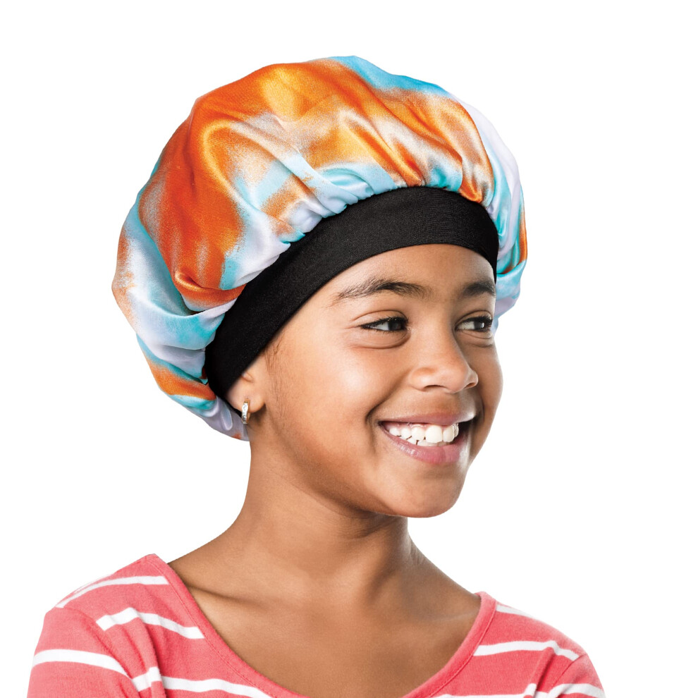 By Kiss Kids Satin Bonnet With Wide Band Sleep Cap For Kids Bonnet For Boys And Girls (/Blue) Red/Orange/Blue Rød Ved Kys