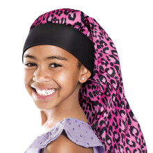 Rood van Kiss Kids Satijnen Vlecht Bonnet Comfortabele brede band voor lang haar, lange vlechten (Roze Luipaard)