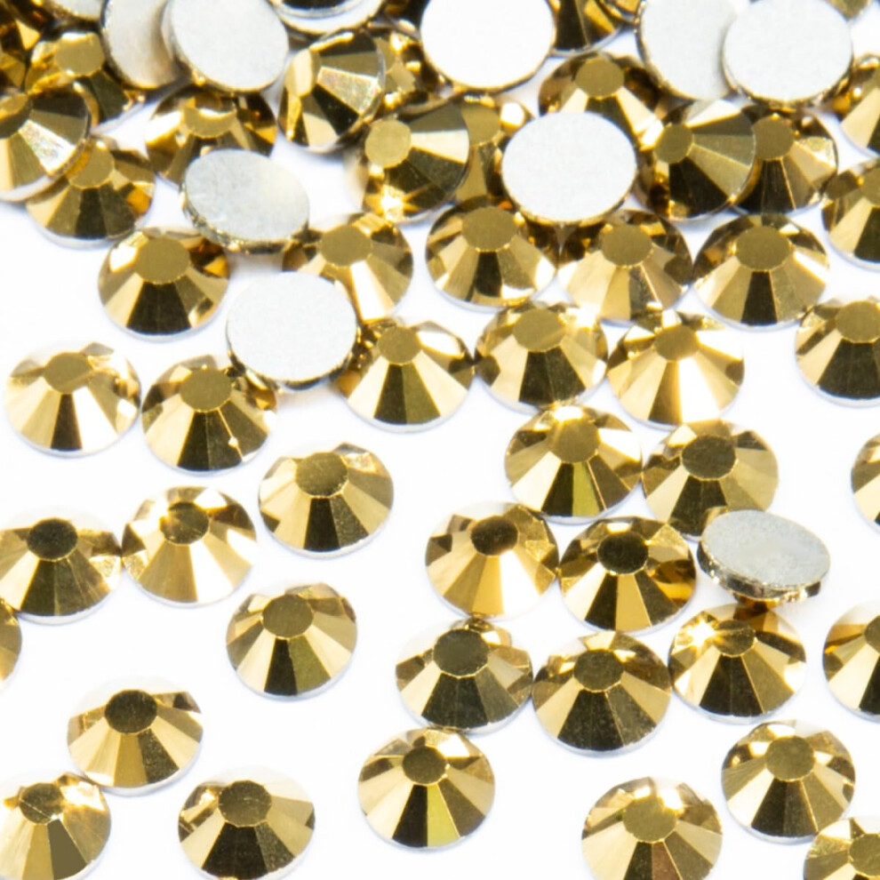 Qiipii 400Pcs Ss30 Mine Gold Nail Rhinestones Bulk Metallic Golden Nail Art 6Mm Flatback Round K9 Glass Gems Beads Stones Diamonds Nail Charms Glue Fi