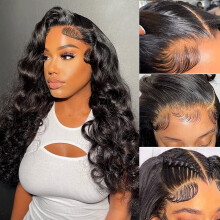 Queen Story 22 Inch Closure Wigs Human Hair 4x4 Body Wave Lace Front Wigs Human Hair Pre Plucked Bleached Knots with Baby Hair Glueless Human Hair Wi
