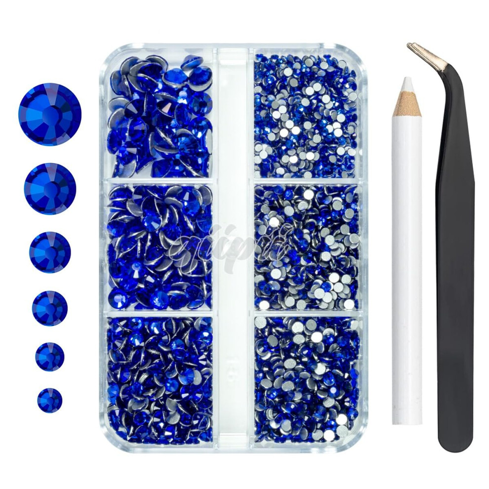 Qiipii Blue/Dark 2550Pcs Royal Nail Art Flatback Rhinestones For Face Makeup Sapphire Nail Gems Gemstones K9 Glass Ss4~Ss20 6 Sizes Diamonds Ston