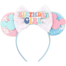 RAZKO Cerchietto Minnie Compleanno, Orecchie Castello Nere, Accessori per Donne e Ragazze (Compleanno Blu M)