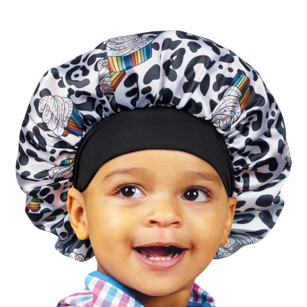 By Kiss Toddler Satin Bonnet Sleep Caps Hair Wraps Hair Bonnet ( Cupcake) Red/Black Rød Ved Kys