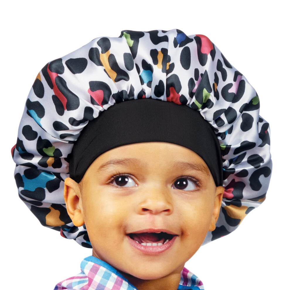 By Kiss Toddler Satin Bonnet Sleep Caps Hair Wraps Hair Bonnet (Multi Leopard) Red Rød Ved Kys
