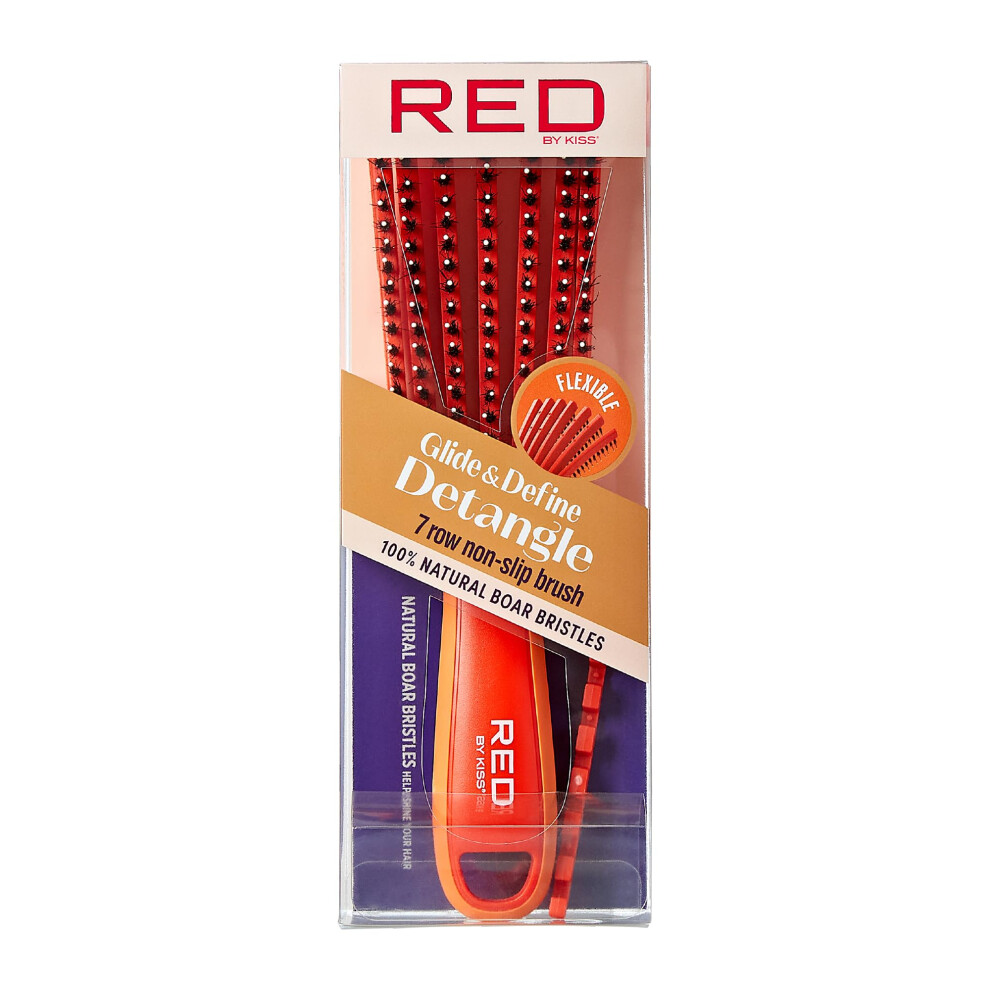 Rã¸D Ved Kys Red By Kiss Glide & Define Non-Slip Detangling Brush With Natural 1Oo% Boar Bristles For Natural Hair