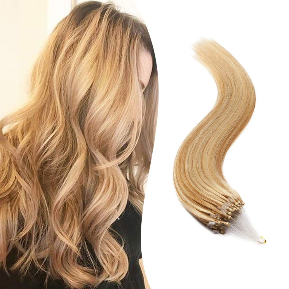 Sego Unisex Brown Micro Loop Human Hair Extensions 22 Inch Golden And Bleach Blonde Micro Beads Hair Extensions Human Hair Cold Fusion Micro Ring Hair Extens