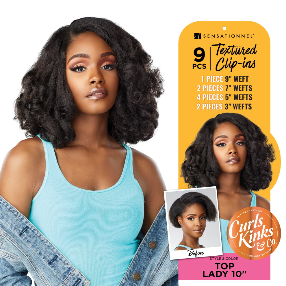 Sensationnel Curls Kinks And Co Clip In - Top Lady 10-Inch Textured Clip In 9 Piece Pack Adds Volume Protective Style - Curls Kinks And Co Top Lady 10